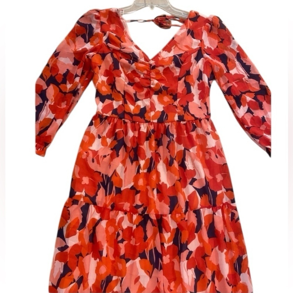 Sincerely Jules Womenβs Midi Orange Floral Long Sleeve Dress new size medium